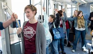 students on light rail