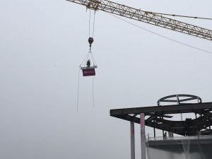 The final structural steel beam was lifted into place at the top of the Hagfors Center during the November 22, 2016, Topping Off ceremony. 