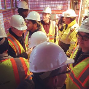 Student Government Leaders in the Skip-Hoist Elevator on Tour of Hagfors Center