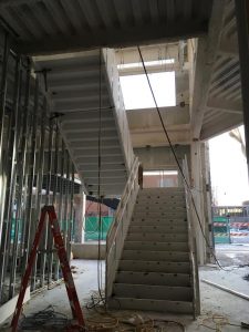 Construction of the stairwell in the main lobby is nearly complete.