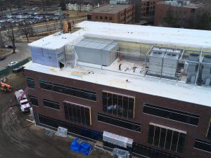 The mechanical area on the fourth level of the north wing, as seen from the tower crane.