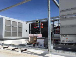 Installation of the duct work for the air handlers will be the final major installation in the rooftop mechanical area.