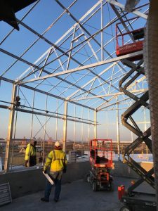 The rooftop greenhouse is taking shape, and boasts stunning views of Minneapolis.