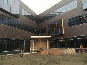 Work is underway on the back entrance to the Hagfors Center.