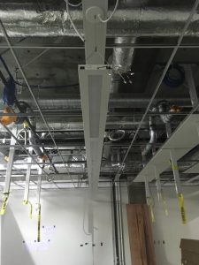 Ceiling work is in progress in the Hagfors Center lab areas.