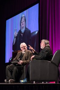 Steve Wozniak chatting on stage with Phil Adamo