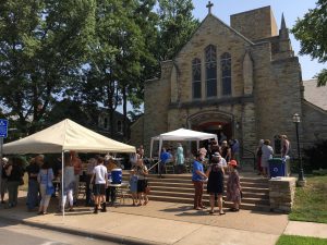 church with people outside