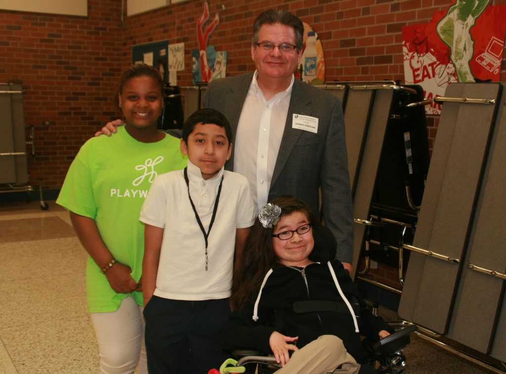 Dennis Donovan with students at Maxfield Elementary