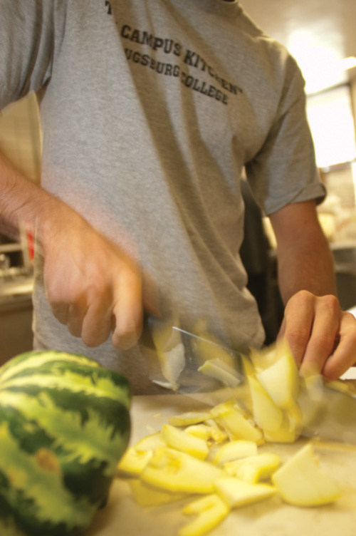 Student chops vegetables