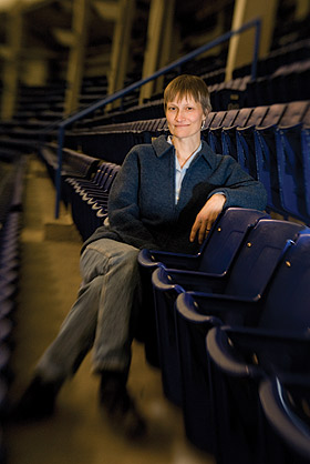 Kristin Anderson sits in Metrodome